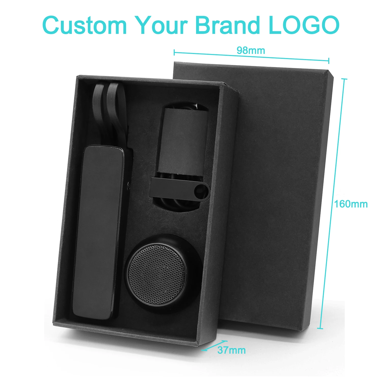 Custom Logo Box Power Bank U Disk Mini Speaker Phone Cable Logo Design  Gift Set Paper Packaging Box