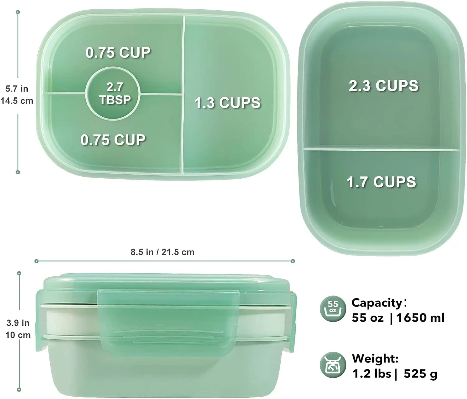 Direct Factory Wholesales 1900ml Stackable Bento Box Adult Lunch Box 3 Layers All-in-One Lunch Containers with Multiple Compartm