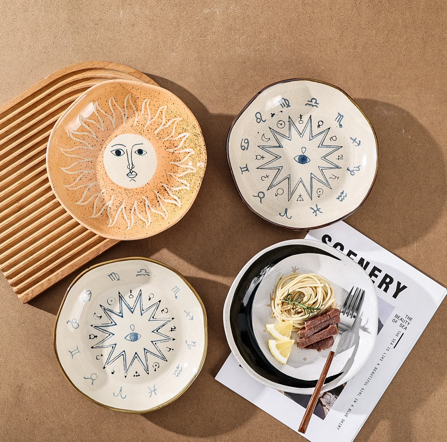 Light Luxury Retro Style Ceramic Plate Creative Irregular Shape Dinner Plate Western Food Plates