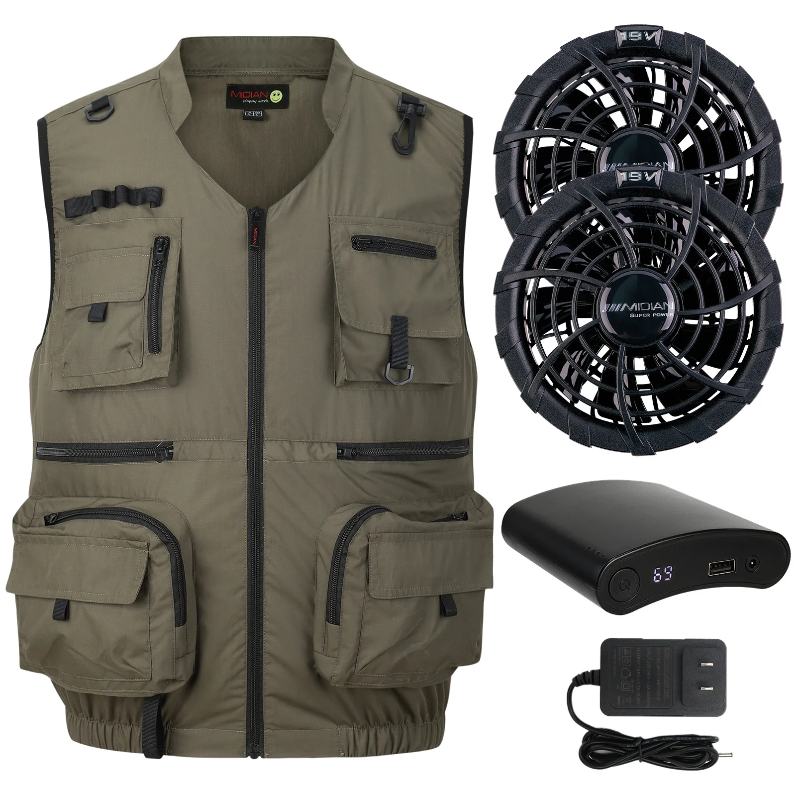 air sensor vest fishing gilet ventilation work clothes blower shirt with battery 19V 18000mah