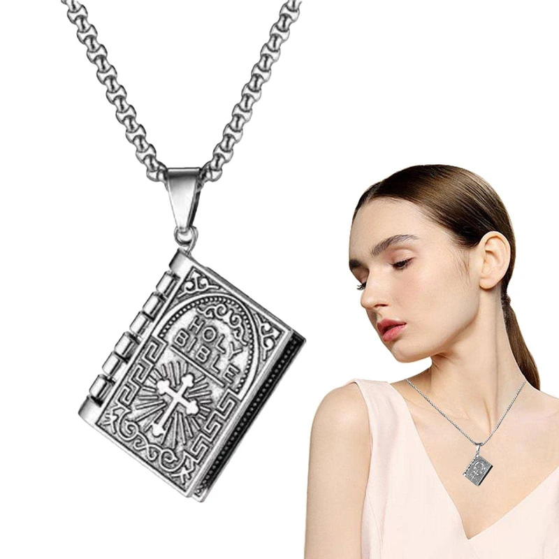 mini bible Religious Book Necklace Openable Prayer Bible Verse christian accessories Bible Book Pendant Necklace for Men Women