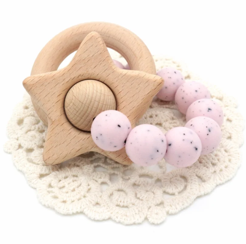 Wholesales Baby Nursing Bracelets Wooden Teether Silicone Beads Baby Teether Bracelets Nursing Toys Baby Teething
