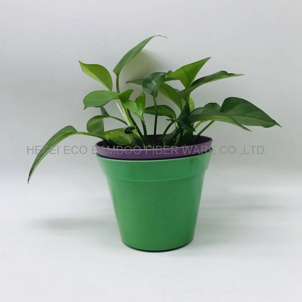 Biodegradable bamboo fiber flower pot custom print and color, eco friendly plant pot with Drainage Holes, Gardening pot outdoor