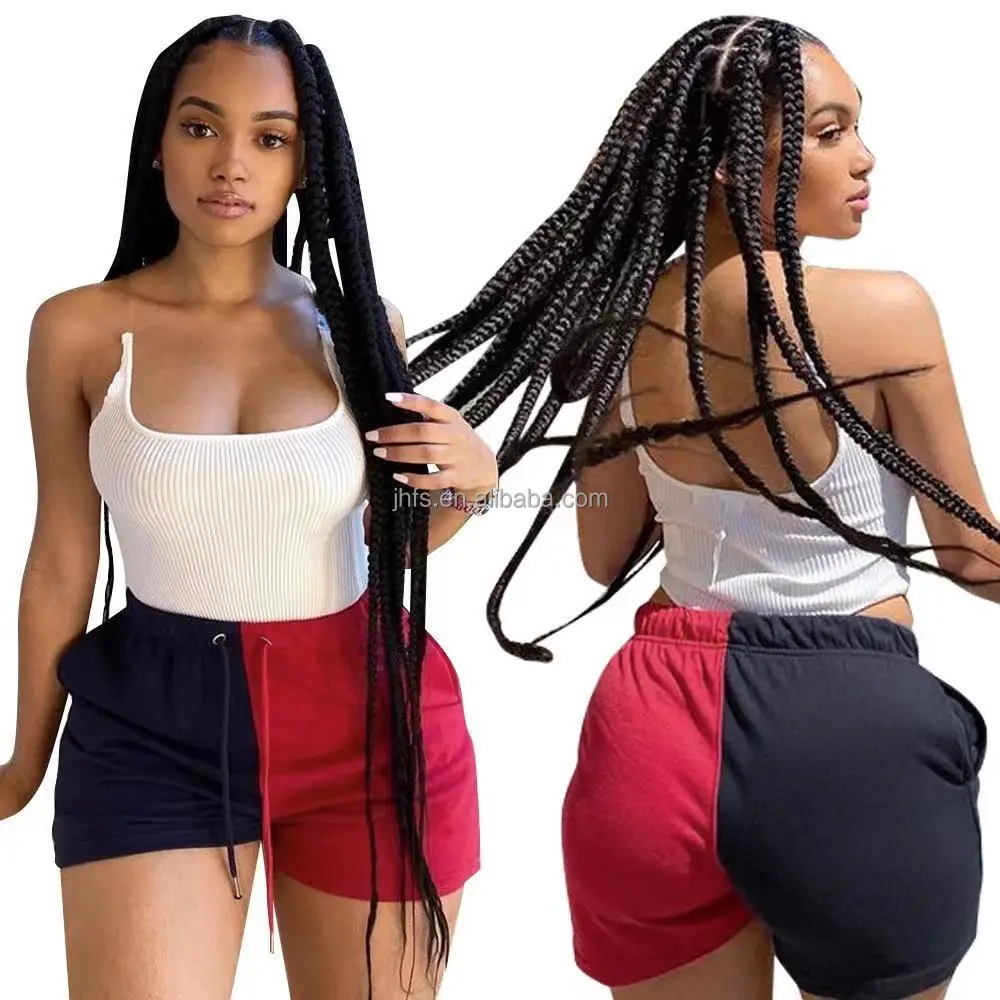 J&H fashion low cut white top and two tone shorts set women summer activewear