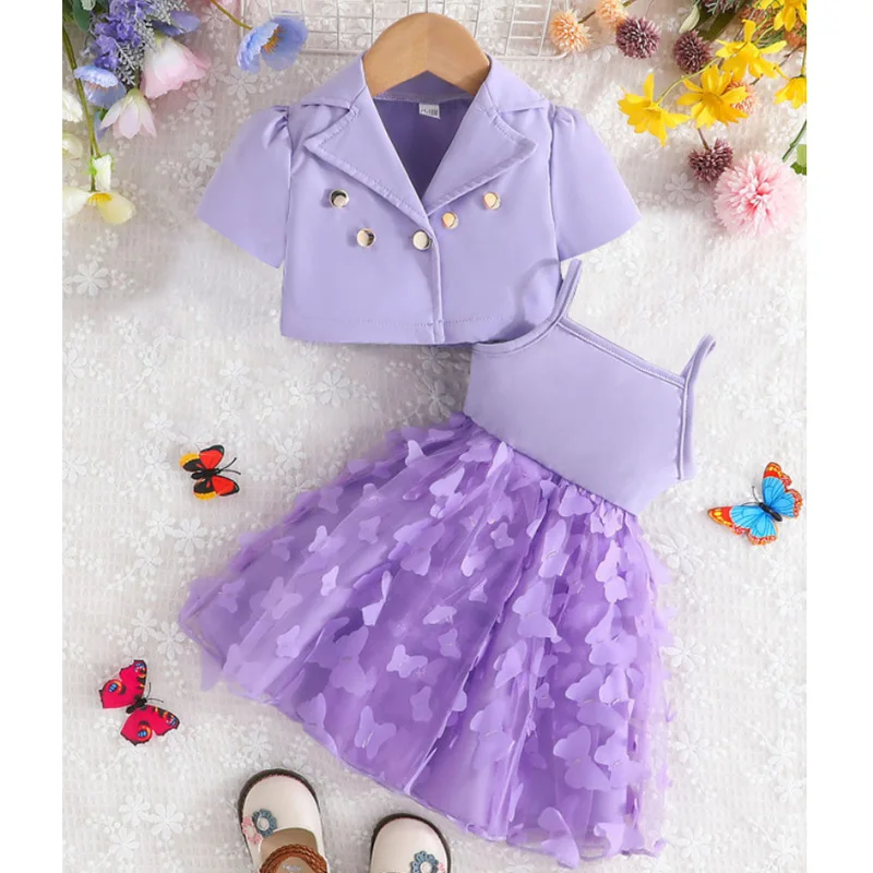 Fashion Children Clothing Suit Short Sleeve Skirts Strap Sleeve Two Pieces Sets Girls Clothes for Summer