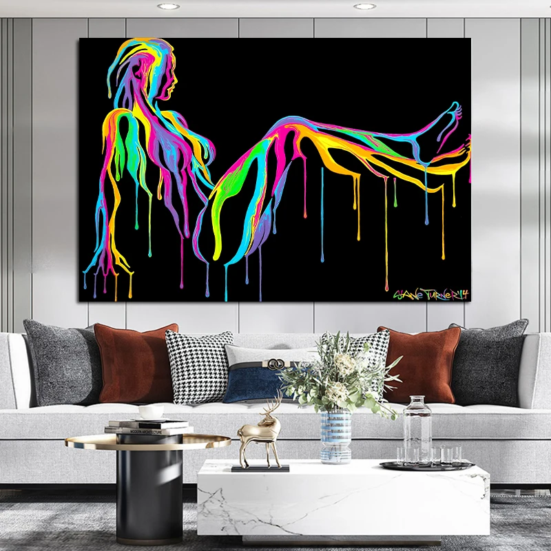Line Women Painting Pop Art Colorful Abstract Sexy Girl Nude Canvas Painting Poster and Prints Wall Art Picture