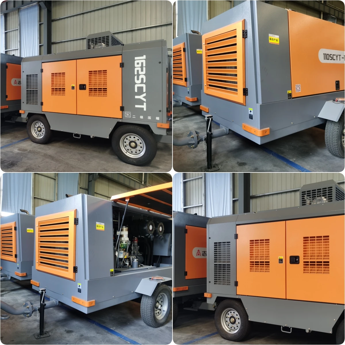 Air compressor diesel engine drive with wheels