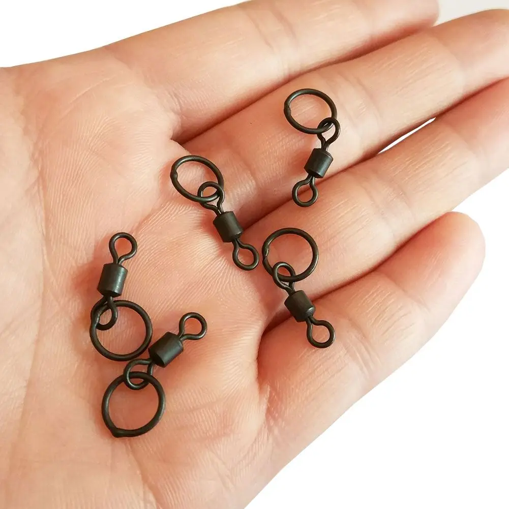 Free Samples 500 Pcs/bag Matte Black Carp Fishing Rolling Swivel With Single Ring, Wholesale Carp Fishing Connector