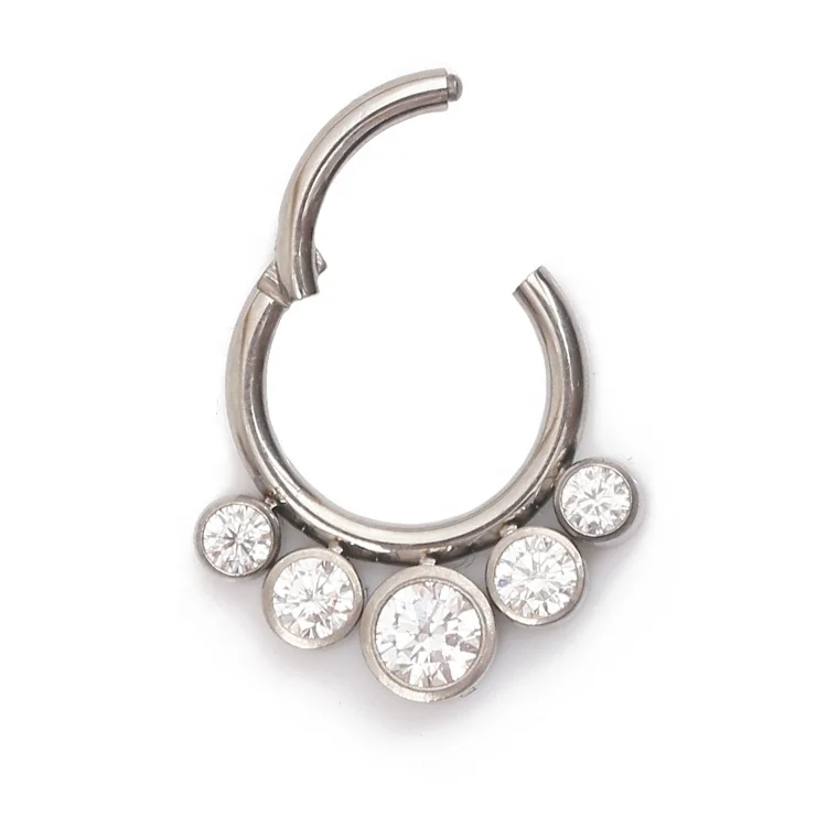 Stainless Steel 5 Stones Hinged Segment Ring Nose Piercing