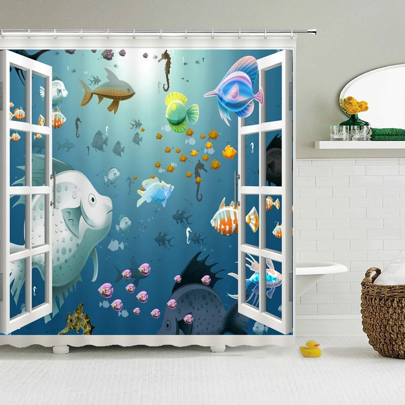 3d Print Ocean Sea Dolphin  Bathroom Curtain Decoration Waterproof Washable Shower curtains With Hooks