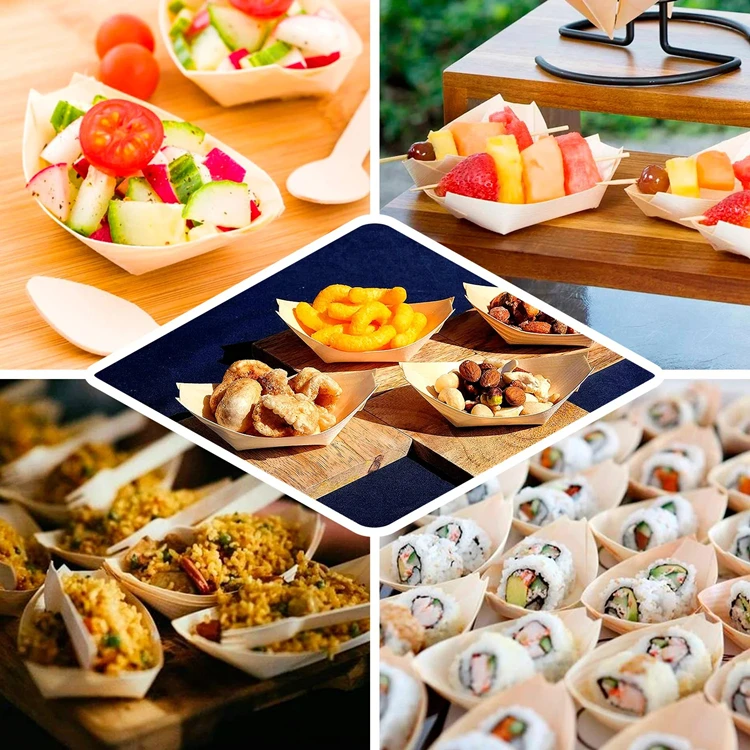 Shende Custom Biodegradable Disposable Wood sushi Serving Boat For Party