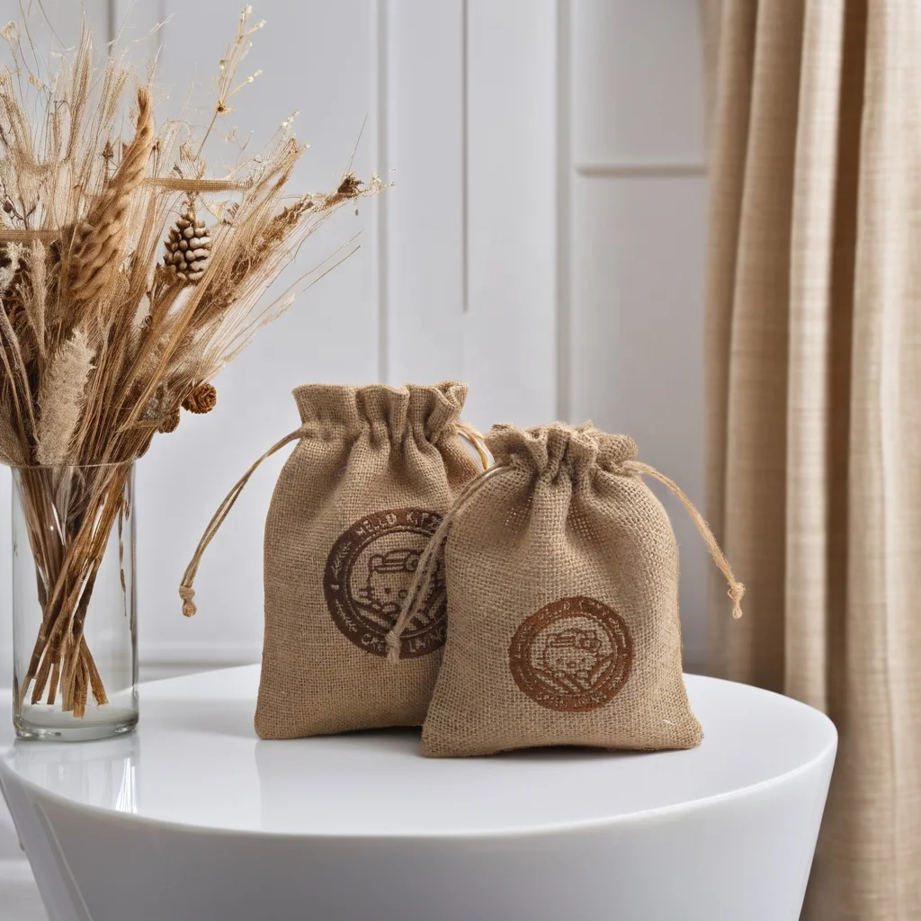 Eco-Friendly Jute Hemp Coffee Bean Packing Bag Custom Logo Printing Burlap Christmas Gift Candy Packing Drawstring Jute Pouch
