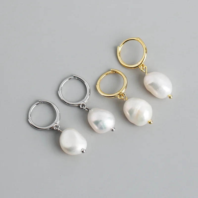 Natural freshwater pearl earring 925 sterling silver 18K pearl huggie drop earrings 2021