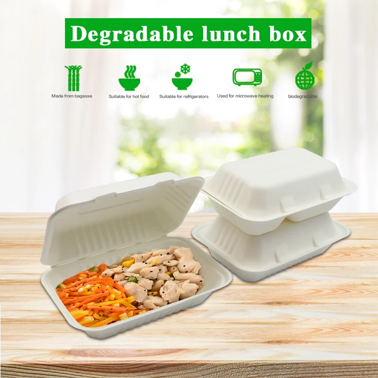 Clam Shell Disposable Takeaway Biodegradable Compostable Bagasse Food Packaging