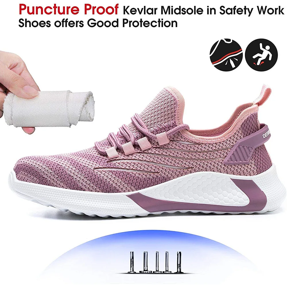 FREE SAMPLE Steel Toe Shoes for Women Lightweight Safety Shoes Air Cushion Comfortable Indestructible Womens Work Sneakers