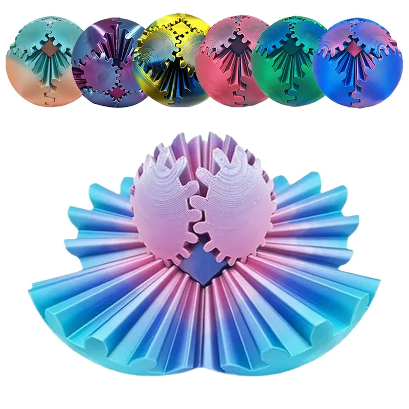 2024 Whats Trending Colorful Anxiety Relaxing Gear Sphere Fidget Toy Gear Ball 3D Printed Gear Ball Spin Ball For children
