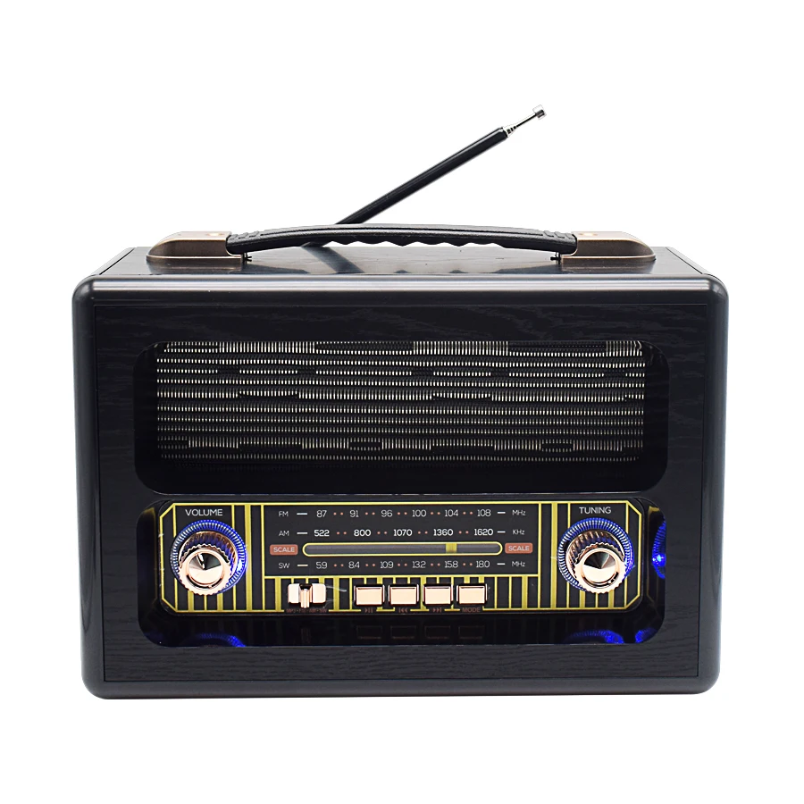 2022 Classic Design FM AM SW Radio Receiver Old Style Radio Portable Handle Vintage Retro Rechargeable Multi-band with Light