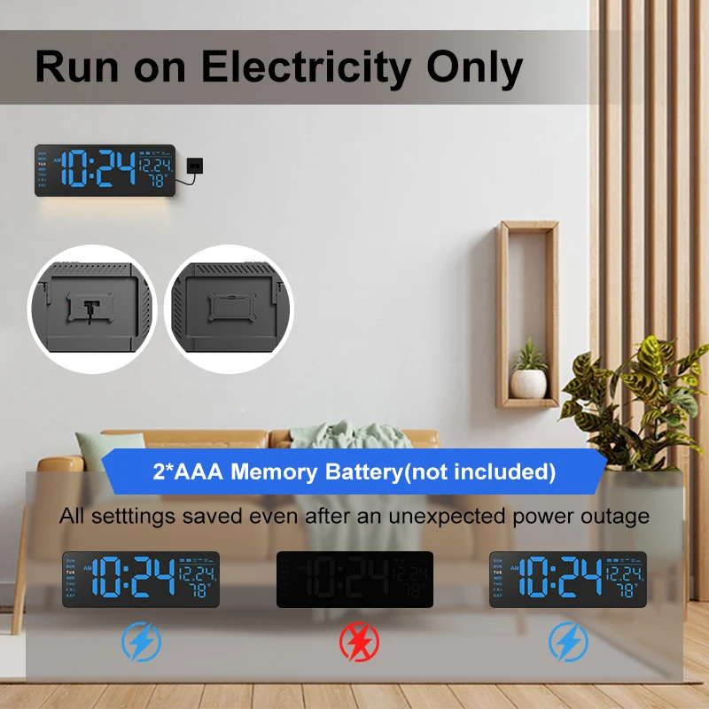 Large Screen Digital Wall Clock With Indoor Temperature Nordic Simple Living Room Wall Desk Led Alarm Clock with Remote Control