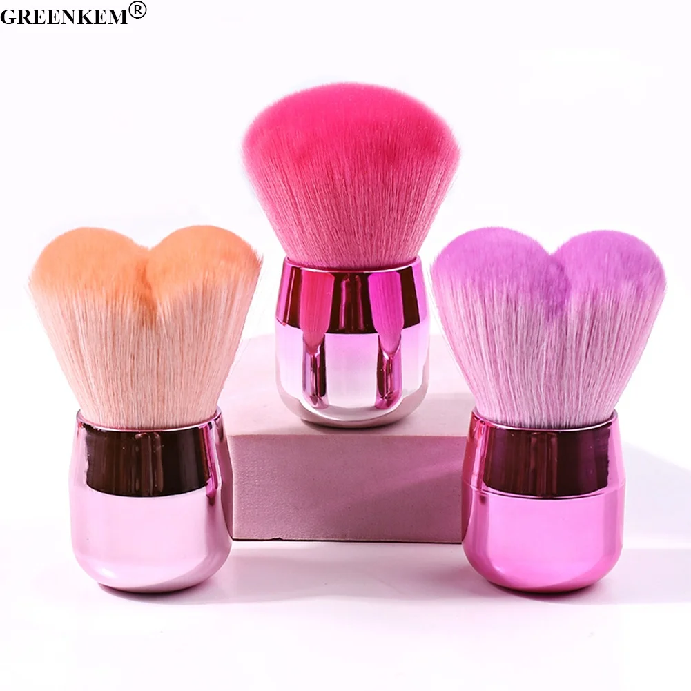 Private Label Nail Cleaning Brush Makeup Brush Metal Handle Soft Cosmetic Heart Shaped Nail Art Powder Dust Removal Brush