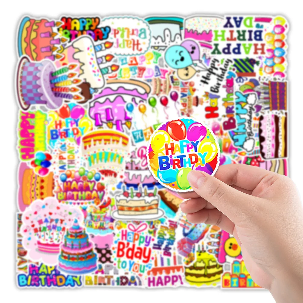 50Pcs Happy Birthday Cartoon Graffiti Stickers For Kid Gift Wall Laptop Bottle Decor Waterproof Balloon Sticker