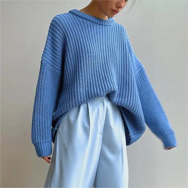 New Women Winter Warm Causal Outfits O Neck Knitted Ladies Jumper Sweater Women Solid Loose Autumn Long Sleeve Sweaters
