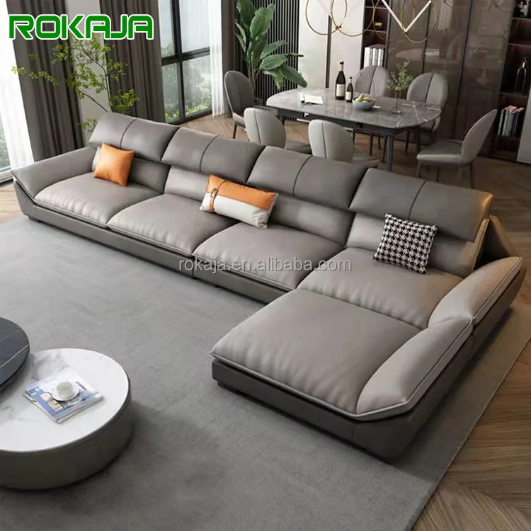 Minimalist L-Shape Sofa Set Living Room Furniture Easy to Clean Corner Sectional Sofa Large Size 7 Seater Sofa with Chaise