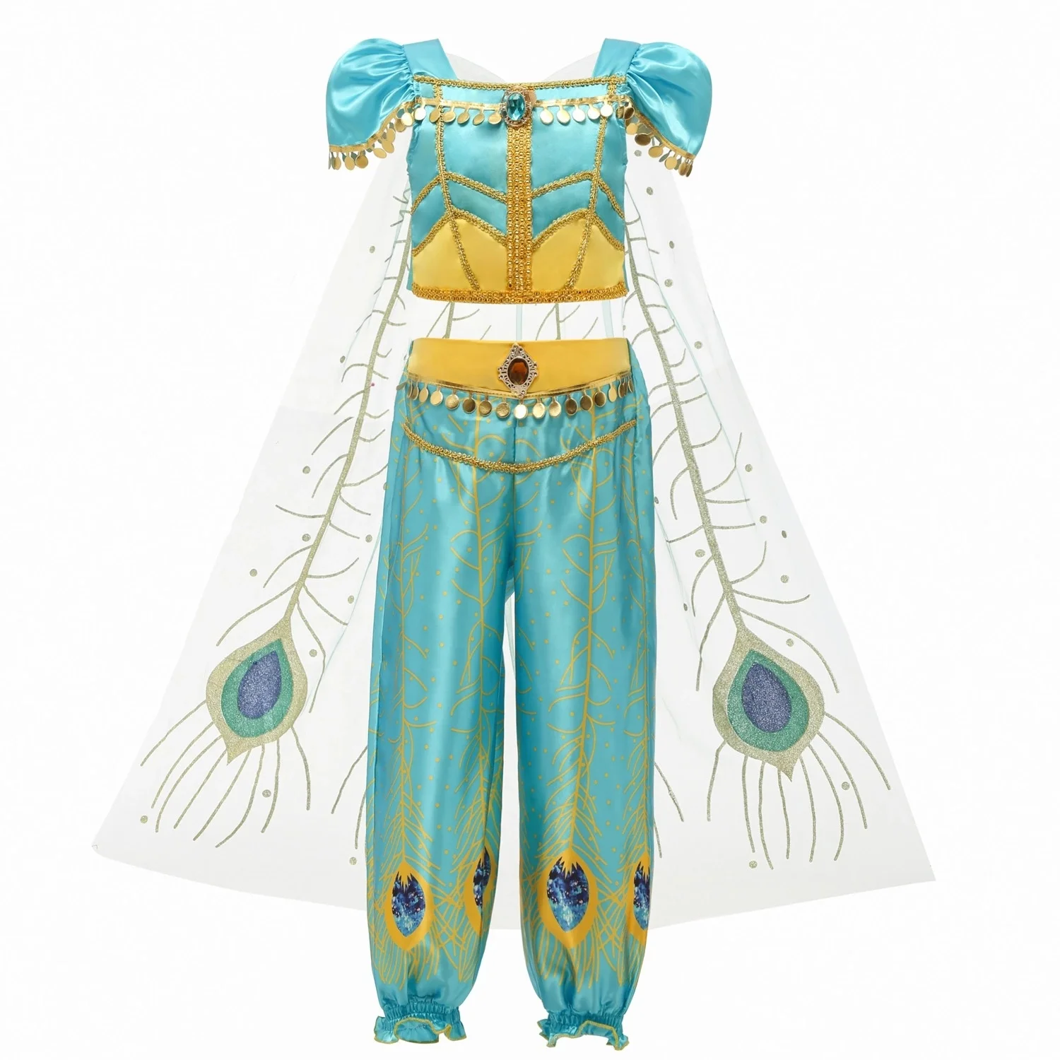 
Aladdin Cartoon Cosplay Costume Sequin Top And Sadin Pants 2-Piece Suit Princess Jasmine Clothing 