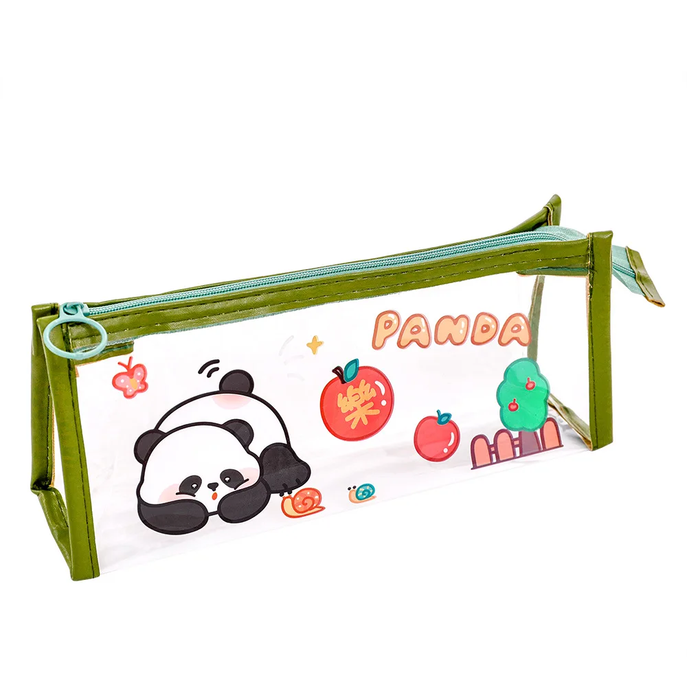 Cute Cartoon Panda Pencil Case High Capacity Pencil Storage Organizer Bag Portable PVC Clear Pencil Case Pouch Bag for Gift