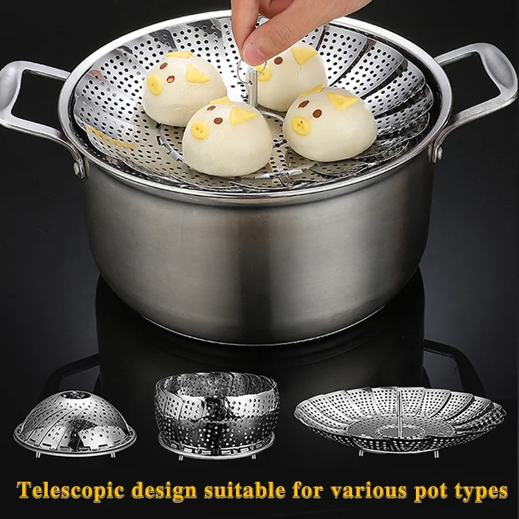 Wholesale Multifunctional Kitchen gadgets Stainless Steel Folding Retractable removable Portable Steam Rack