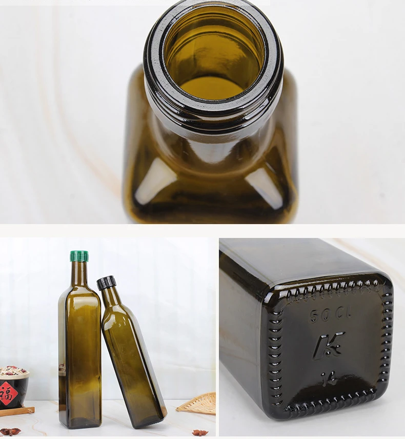 250ml 500ml Antique Green Glass Round Square Marasca Dorica Dark Olive Oil glass Bottles olive oil packaging bottle