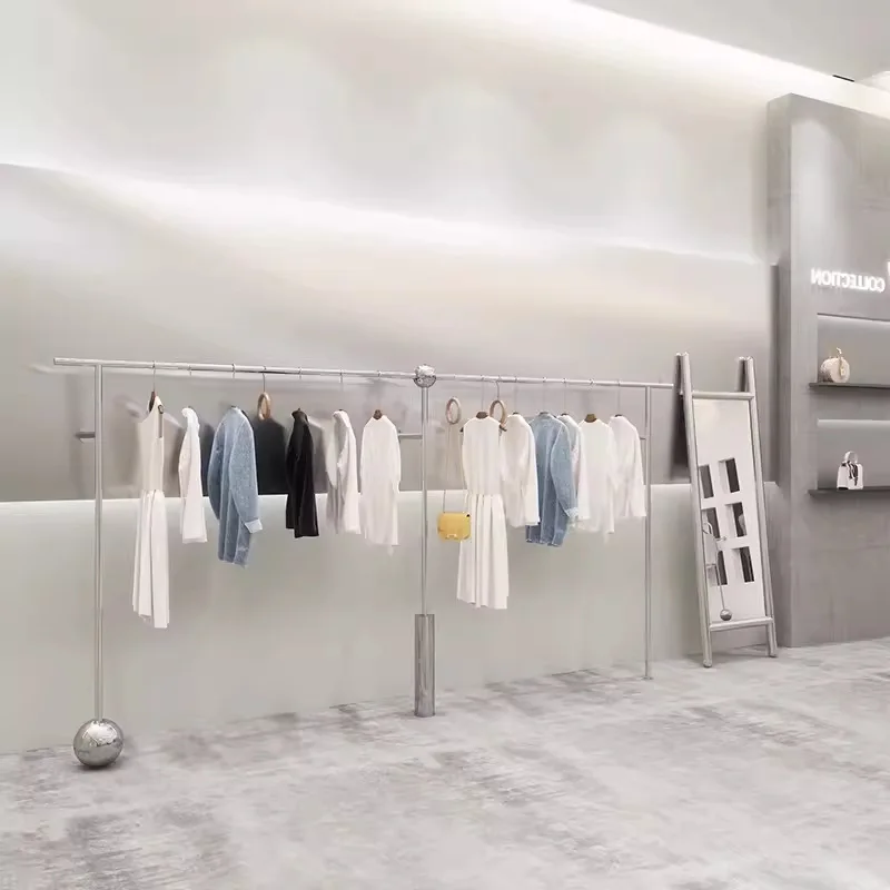 Custom Clothing Display Set stainless steel Cloth Store Display Rack Showroom Racks Clothing Display Shelf