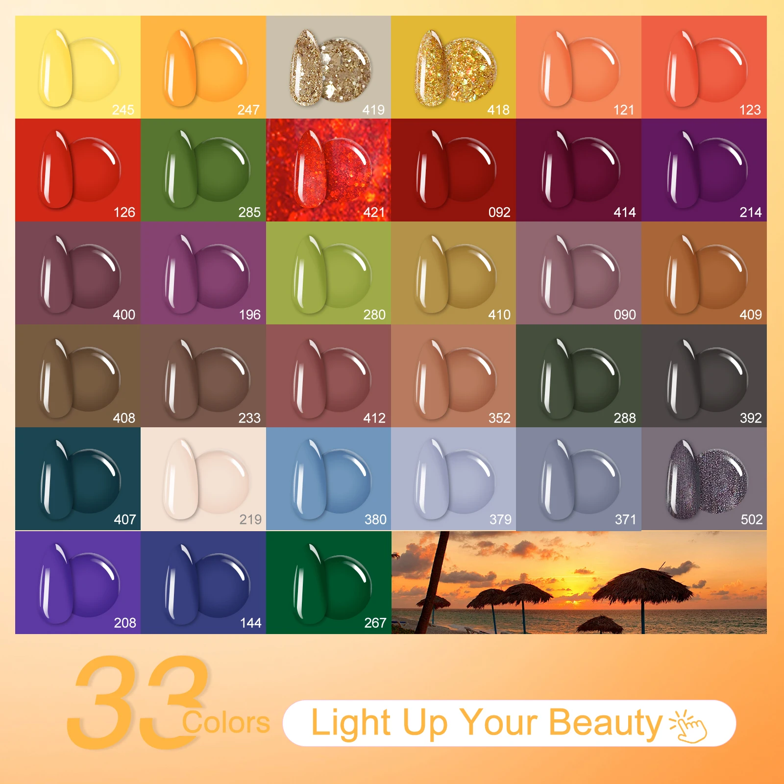 All -In One Gel Polish Kit 33 Different Color Gel Polish 168W LED /UV Nail Lamp Nail Gel Polish Set