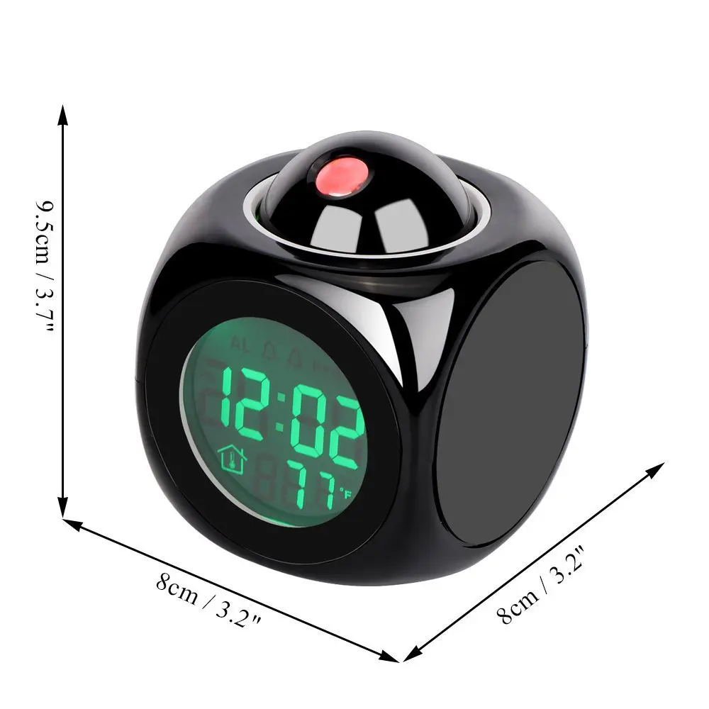 Funny EN ES Languages LCD display time 180 degree rotate talking projection alarm clock