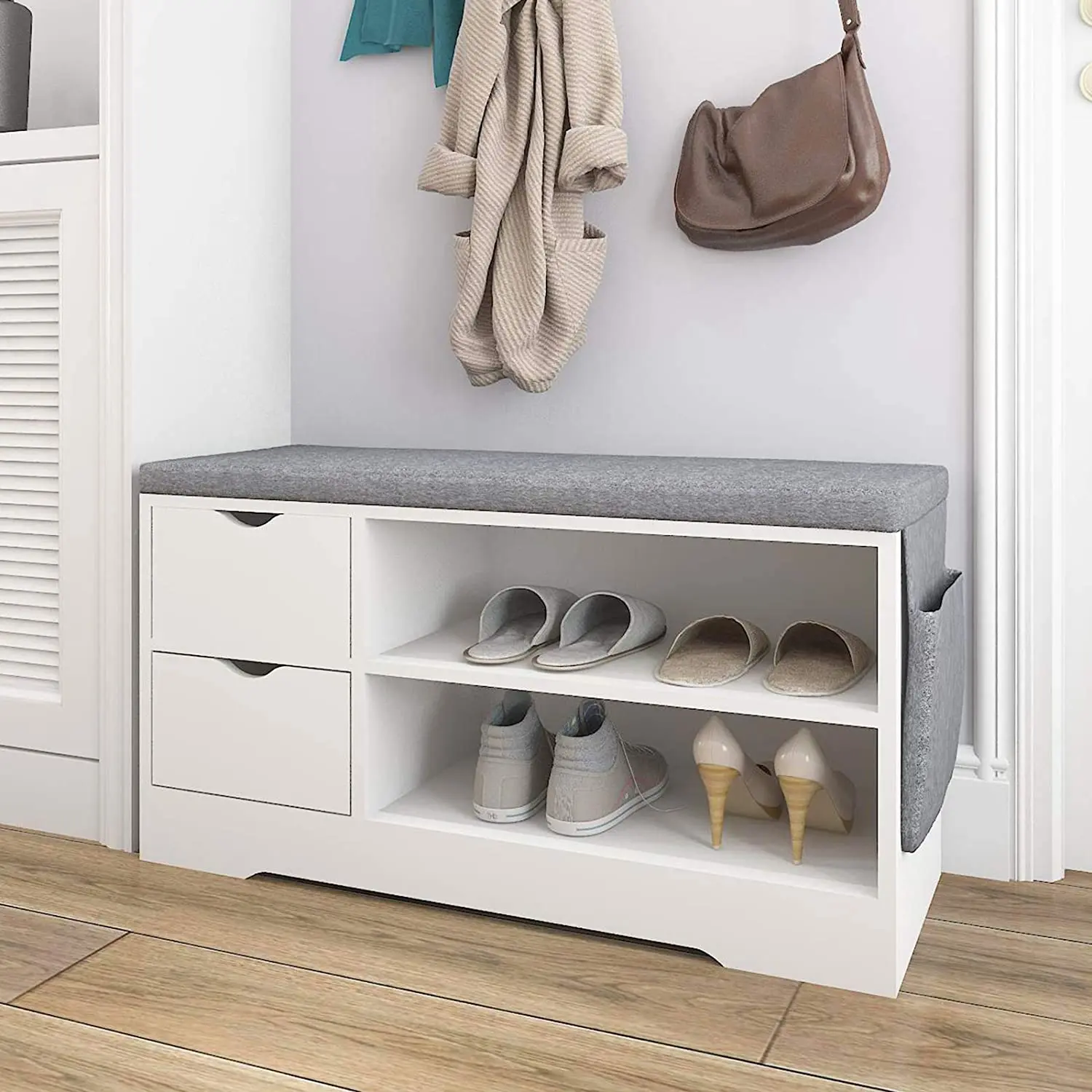  Shoe Storage Bench with Seating entryway Wooden Cabinet Drawers for Entryway Hallway