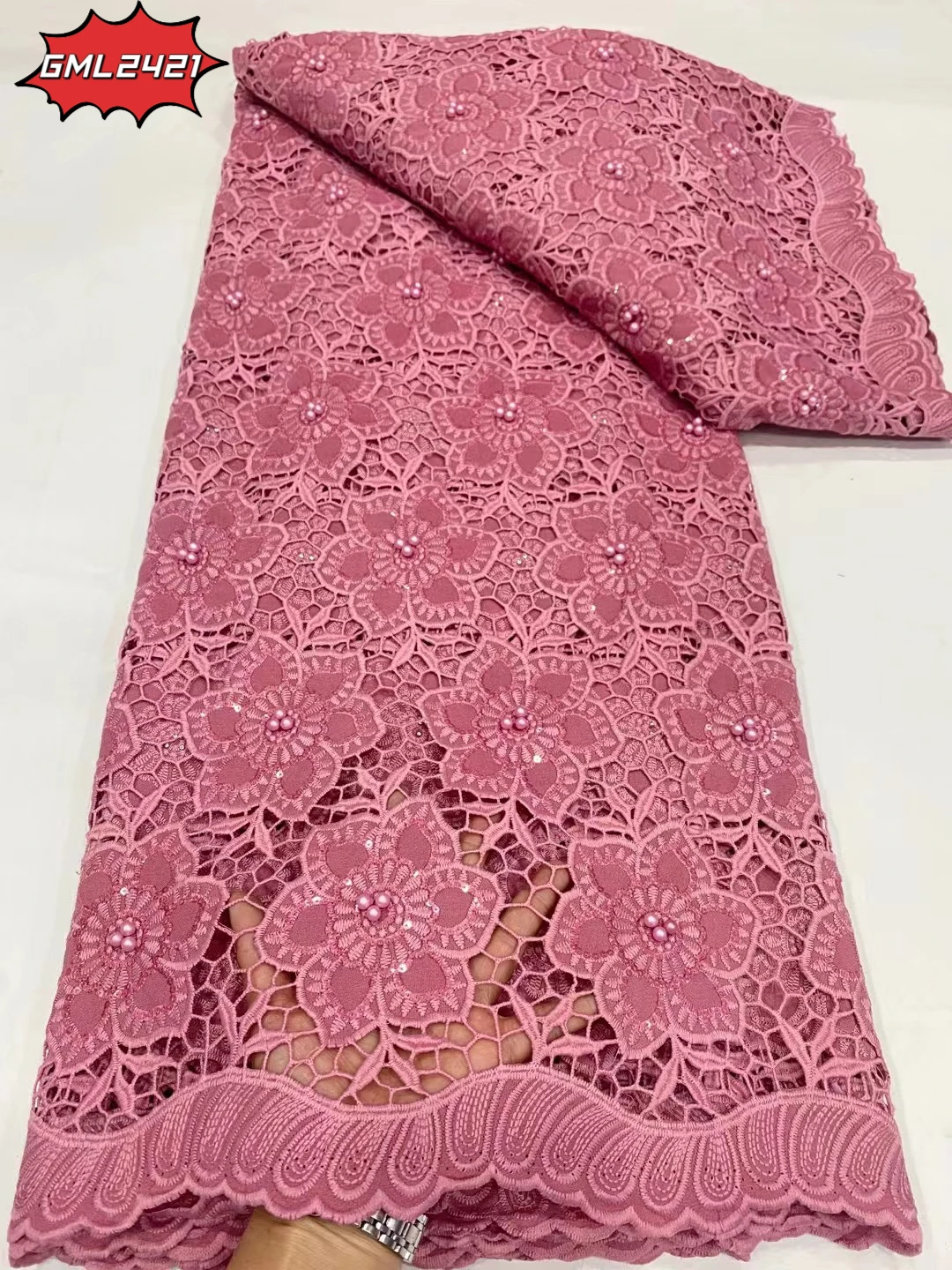 Exquisite African Dry Lace, Tissu Voile Lace Fabric High Quality Swiss Cotton White Guipiure 100% Cotton Satin Lace with beaded