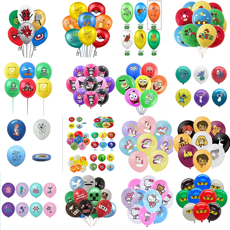 Cartoon Birthday Decorations 12Inch Festive Latex Balloons Set Fantasy Party Supplies for Kids Boys and Girls