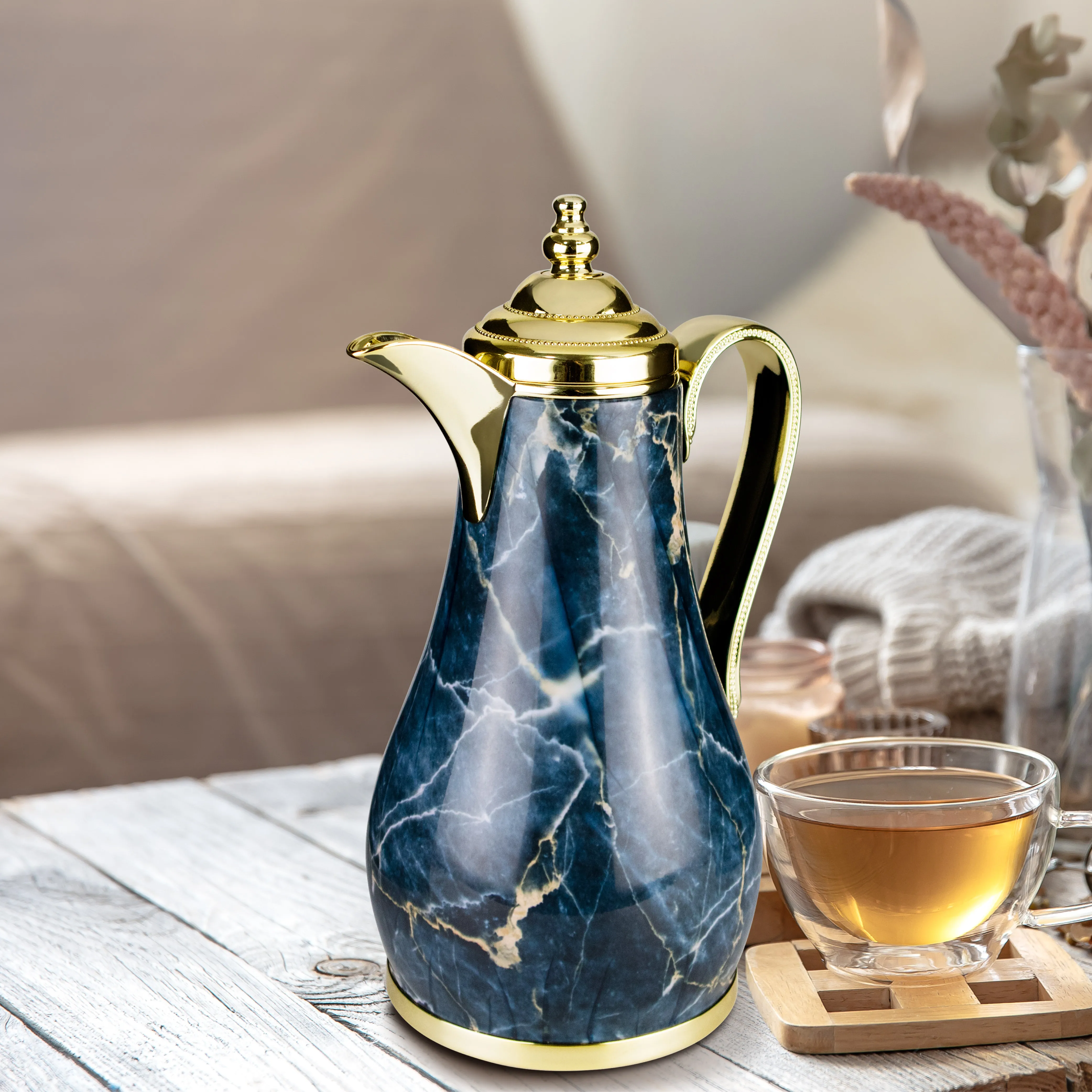 Middle east arabic turkish Luxury 1000ml arabe coffee tea thermos pots dallah glass flask thermos vaccum jug