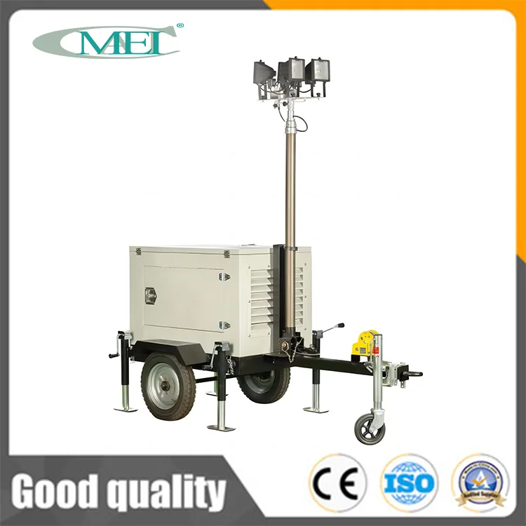 Factory Construction Mobile Outdoor Light Tower 9m Trailer Mounted Lighting Tower for Sale