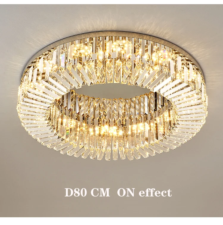 Luxury Led Ceiling Chandelier Decorative Round Chrome Led Ceiling Lamp Bedroom Modern Gold K9 Crystal Ceiling Light