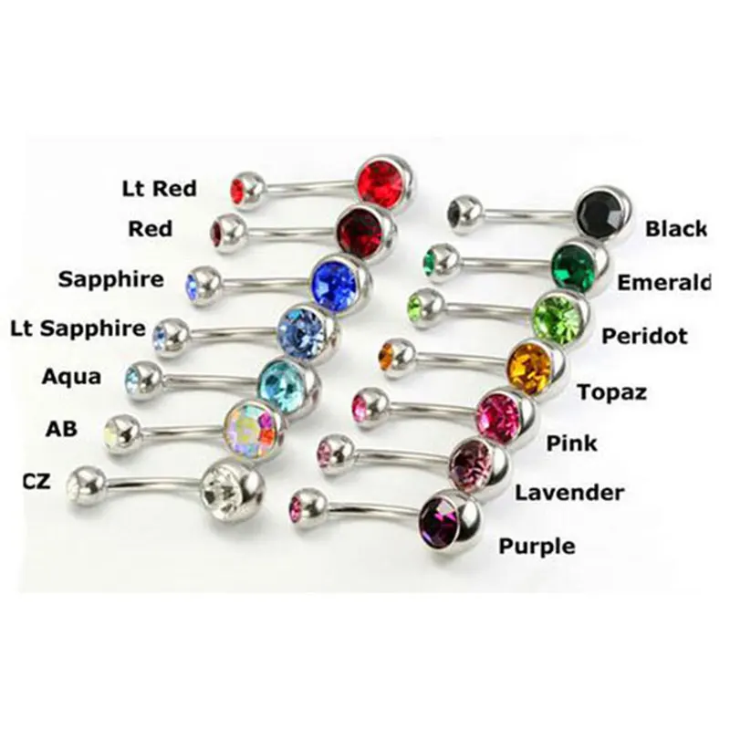 double gem banana navel piercing jewelry Piercing Belly navel rings Double Gems Navel Bars Belly Rings Piercing Body Jewelry