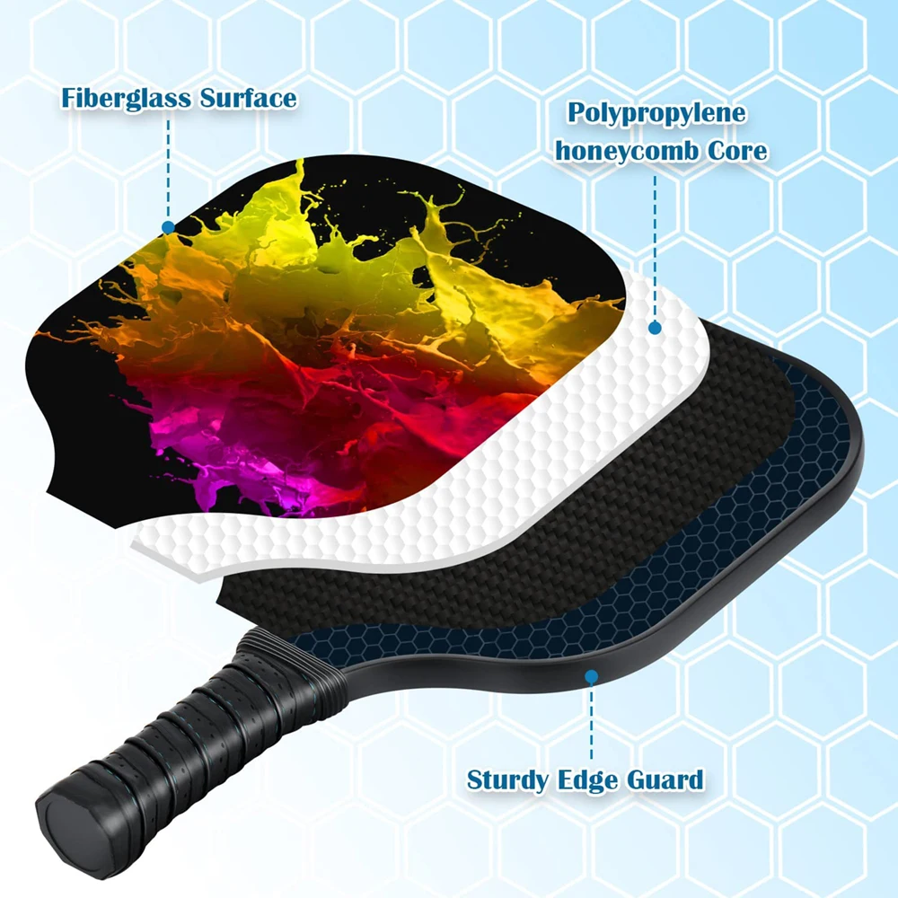 Pickleball Paddles, Fiberglass Surface, Polypropylene Honeycomb Core, Non-Slip Grip, Lightweight Fit All Ages and Skill Levels