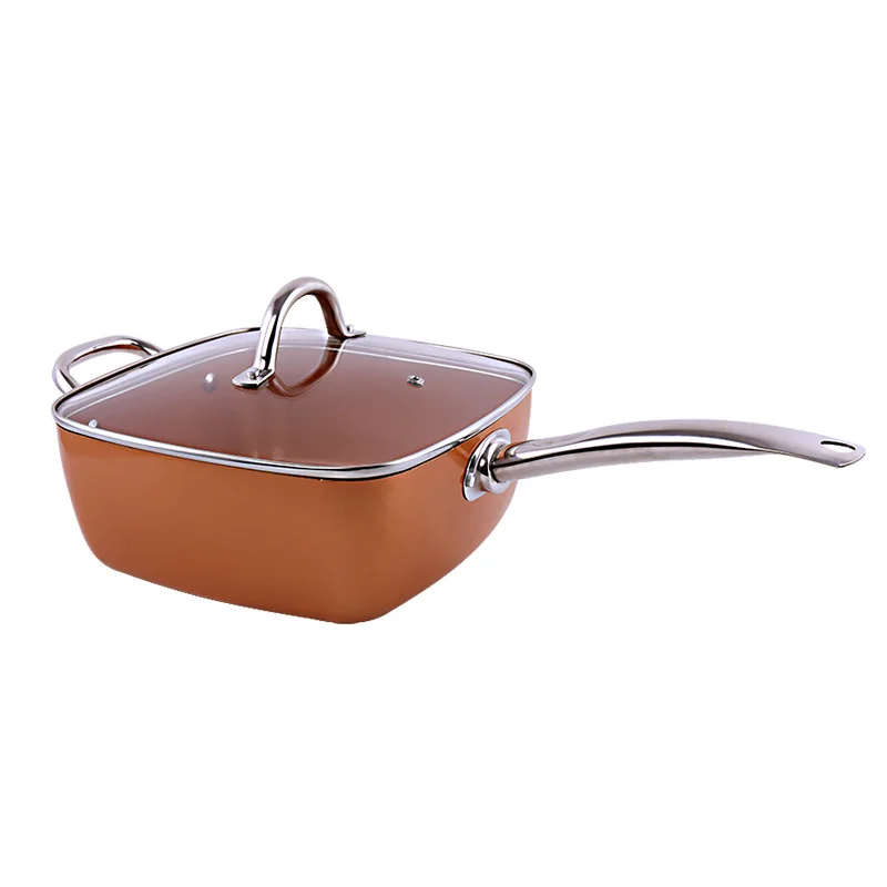 4 pcs/set Frying Pan Copper Cookware Ceramic Induction Skillet Induction Nonstick Cooking Oven & Dishwasher Safe Square Pot Set