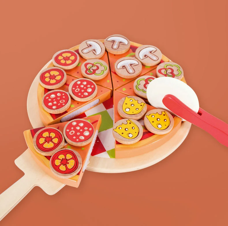 New Arrival Party Kitchen Cut Pizza Toy Educational Early Childhood Development Wood Pretend Play Food Board Games