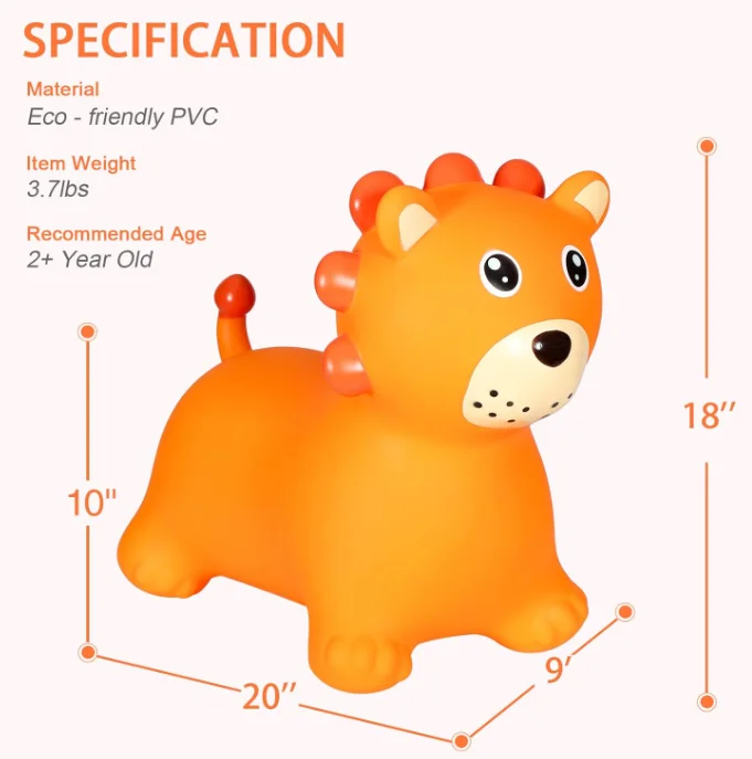 Rubber Colorful Soft Paly OEM ODM Exercise Kids Balance Bouncy Lion Hopper Animal Hopper For Kids