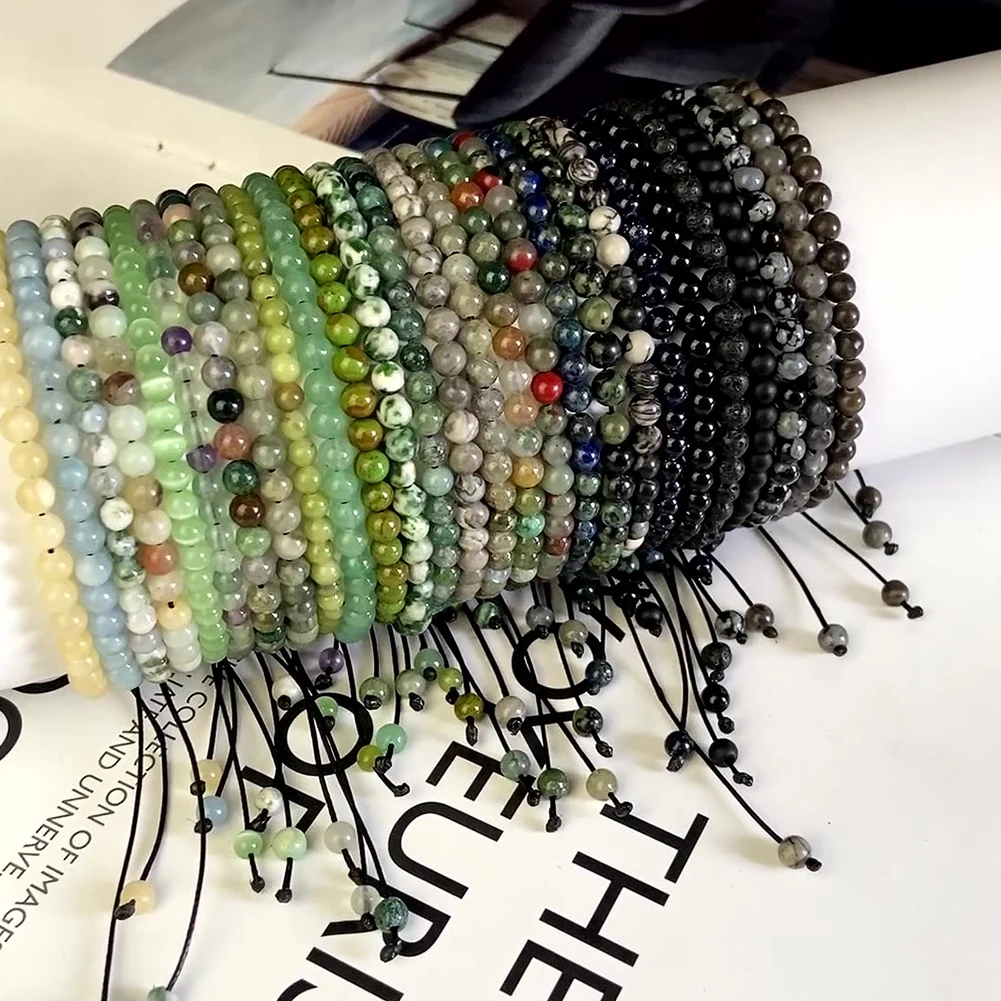 SophiaXuan Junjian natural New Trendy Natural Gemstone Stone Bracelet Colorful 4MM Natural Stone Bead Charm Elastic Bracelet