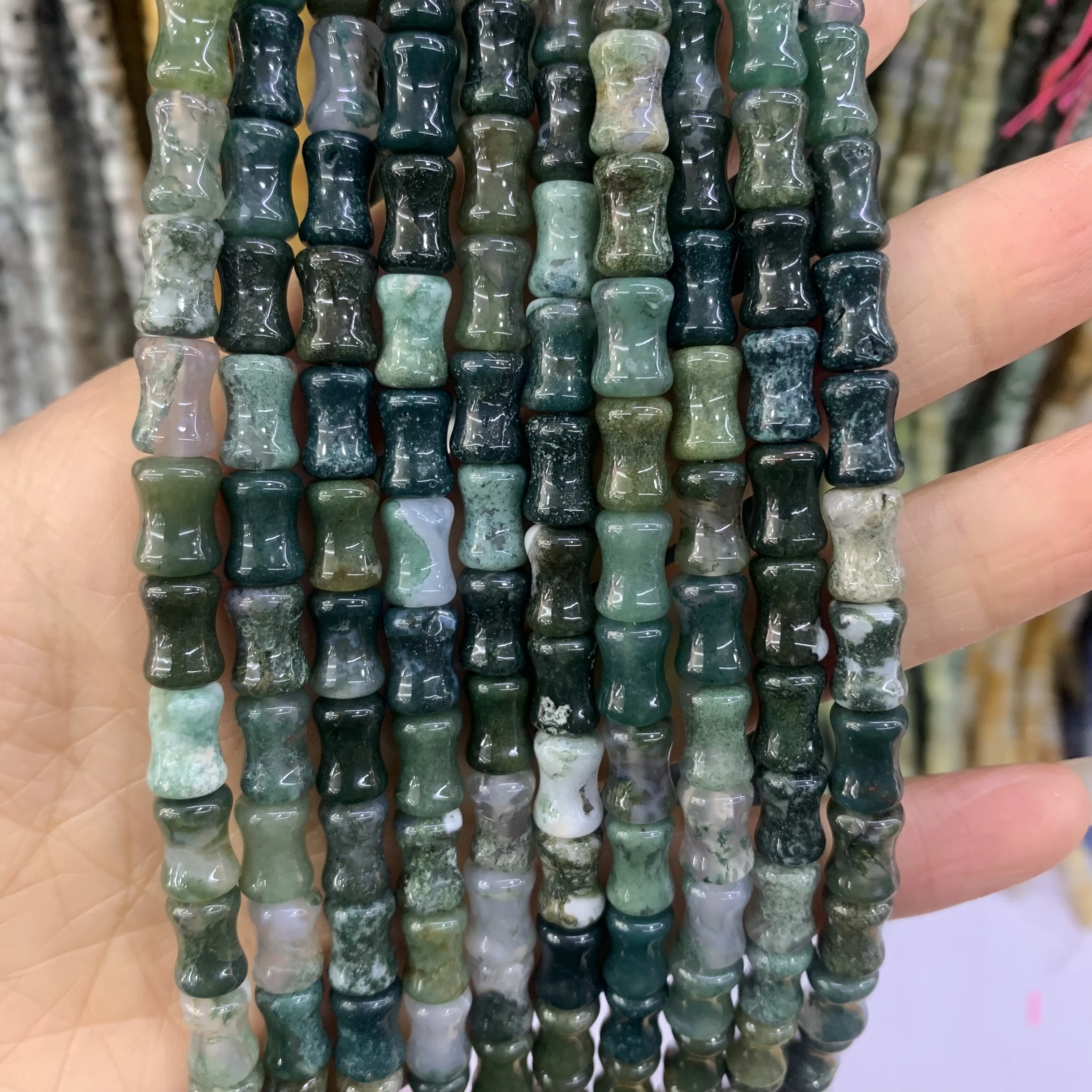 Wholesale 6*9mm Natural Stone tiger eye Jade Crystal Bamboo Shape Bead Loose Spacer Lucky Bead For Jewelry Making