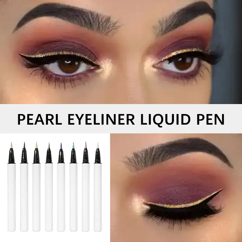 Vegan Cosmetics Private Label Cosmetics Colored Glitter Liquid Eyeliner Pencil Pen Custom Silver Blue Diamond Glitter Eyeliner