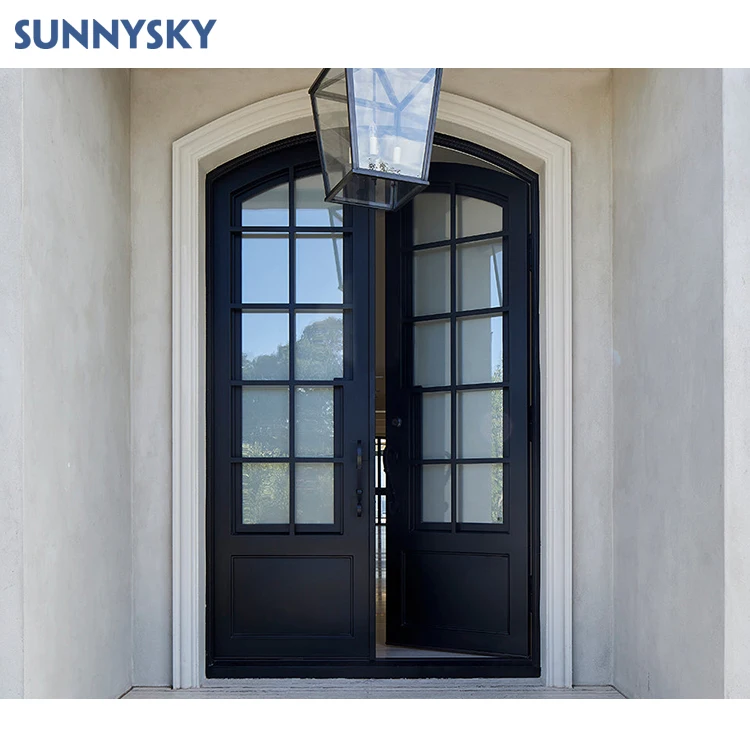 Sunnysky Hot-Sale Handcrafted Custom Wrought Iron Door with double tempered glass