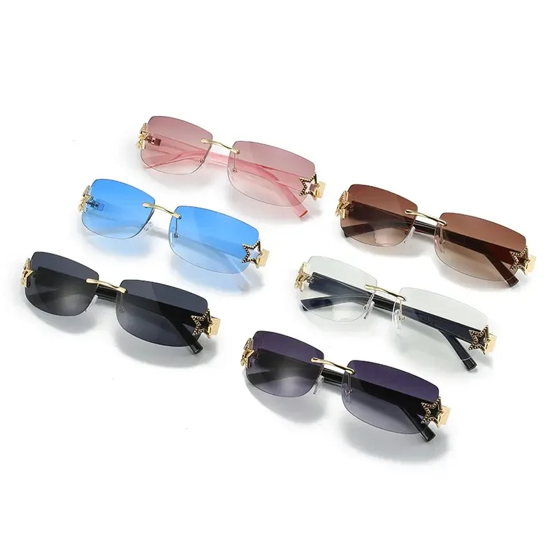 Lentes De Sol Vintage Star Rectangle Rimless Sun Glasses Y2k Square Frame Women Men Retro Frameless Sunglasses