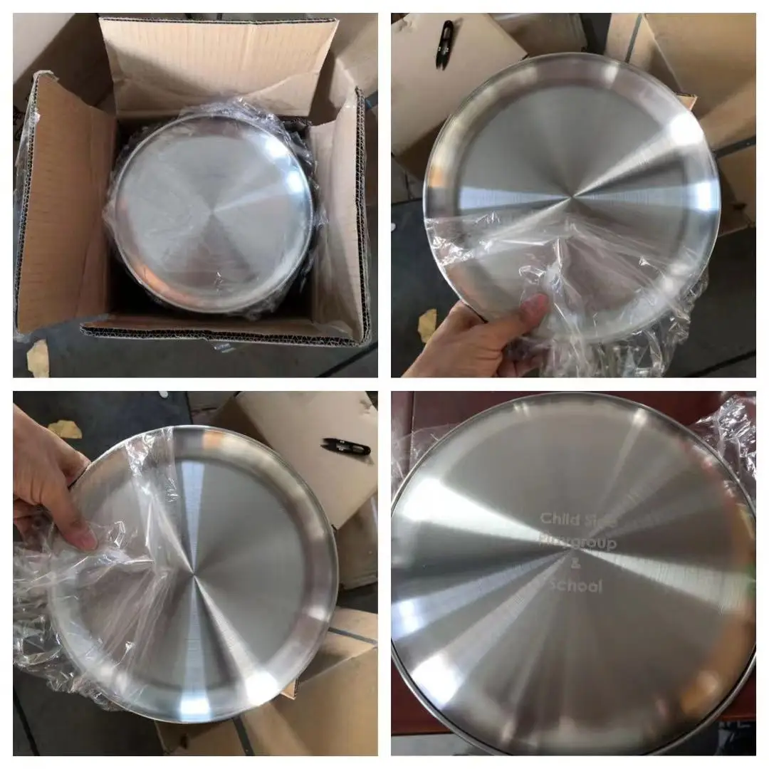 Restaurant Tableware Stainless Steel Dish Plate BBQ Round Tray Serving Plate